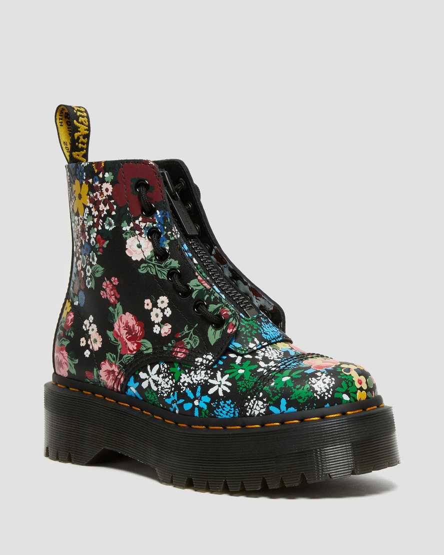 Dr. Martens Sinclair Floral Mash Up Nahka Naisten Platform Nilkkurit - Mustat Nilkkurit [861-LGWPCI]